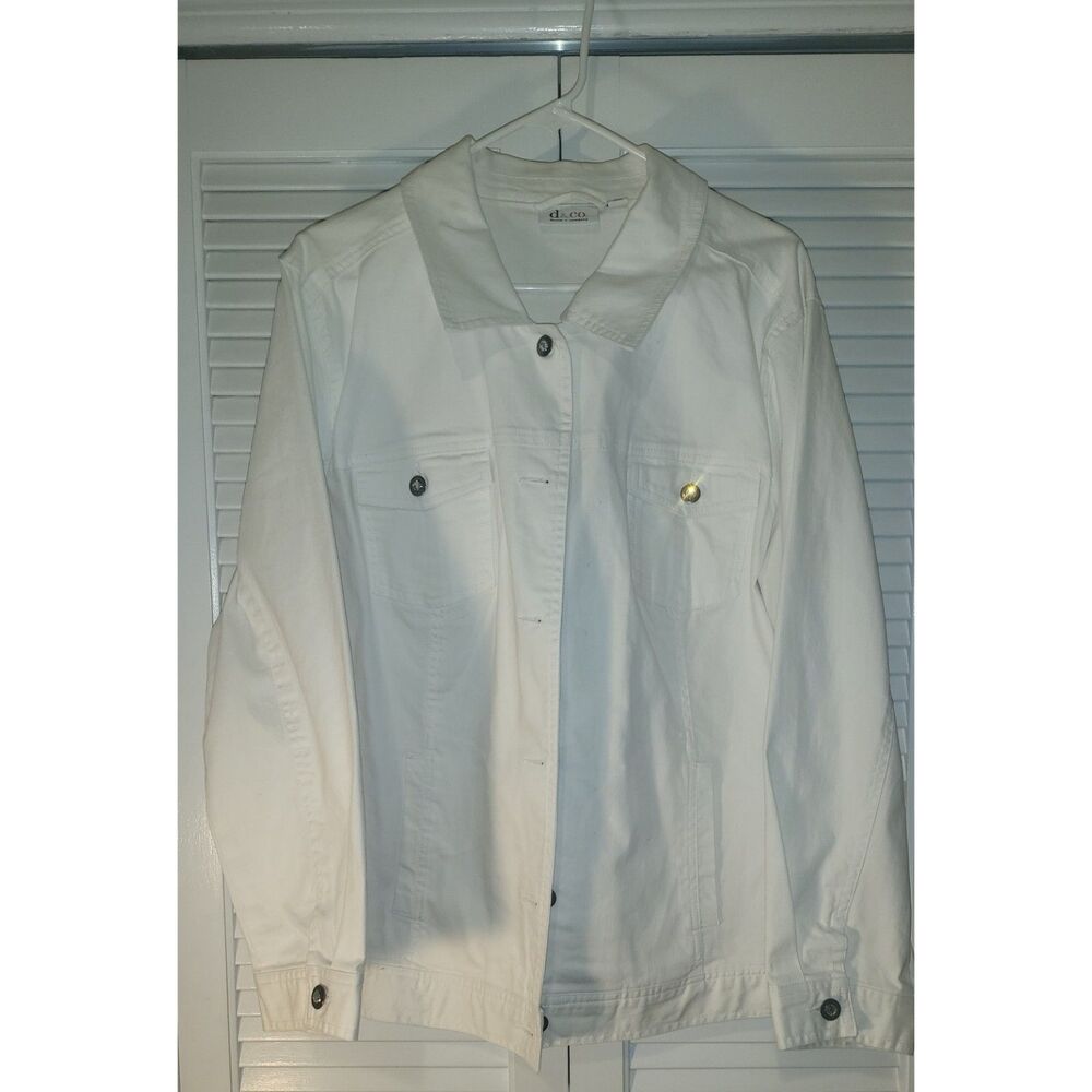 Denim & Co Womens White Denim Jacket 2x
